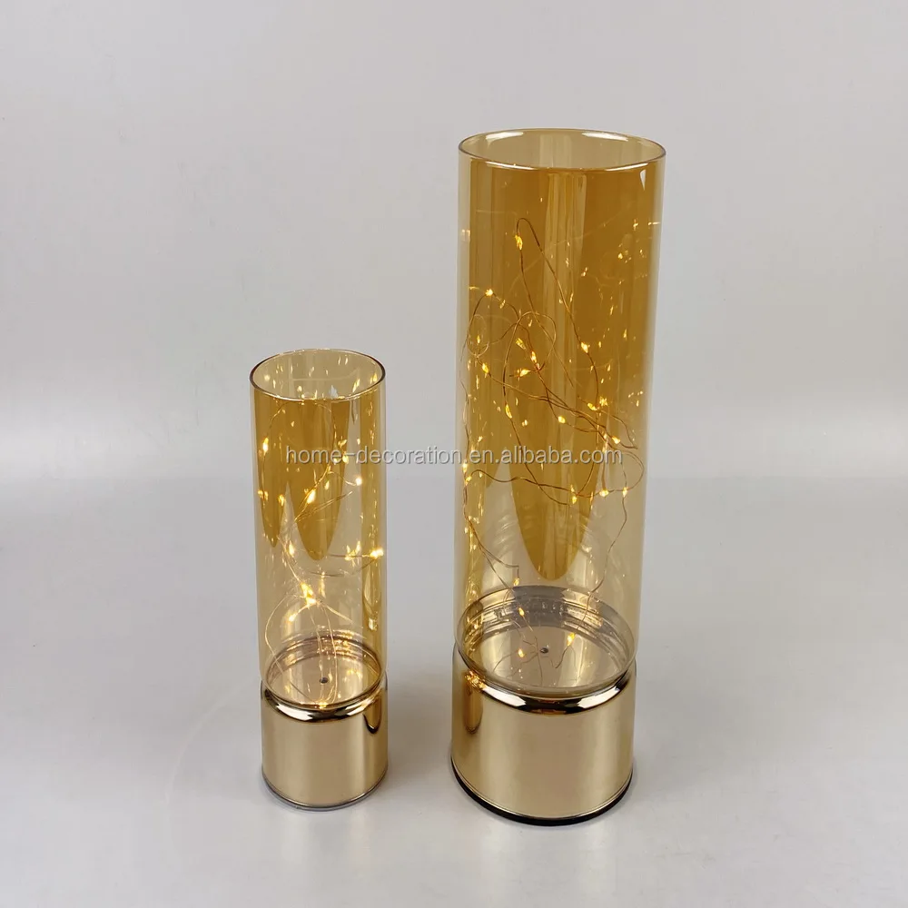 Yellow Painting Lighting Glass Cylinder Led Candle Holder Buy Glass