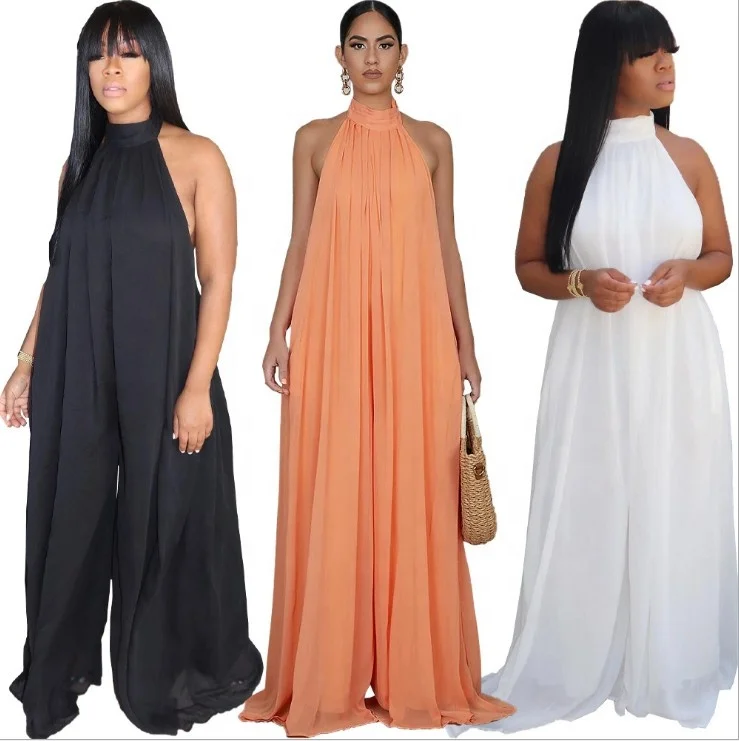 

European and American casual sexy mesh loose straight leg jumpsuits plus size jumpsuit