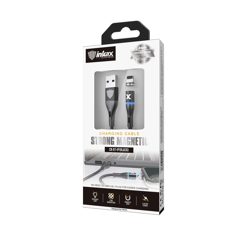 2020 New Hot sale inkax CK--97-IP Strong Magnetic Cable 1M 2.4A USB Charging Cable For iPhone Metal Connector Braid Jacket - ANKUX.COM