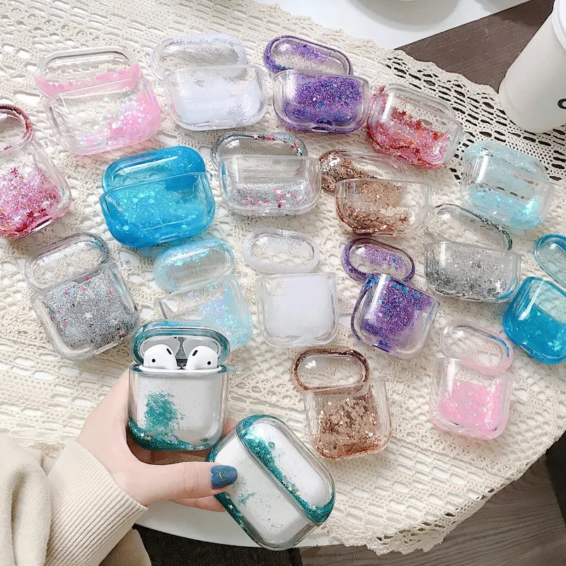 

Quicksand clear bling glitter powder fashion earphone case for airpods pro 3, for airpod case bling custom