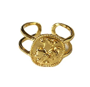

Characteristic Jewelry Gold Plated Figure Coin Rings Adjustable Curly Hair Beauty Figure Caved Open Finger Rings