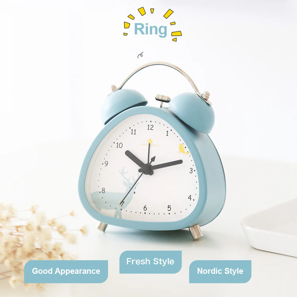 

Cute Twin Bell Alarm Clock with nightlight for Kids Boys Bedroom Retro Vintage Analog Handheld Sized Non Ticking Super Loud