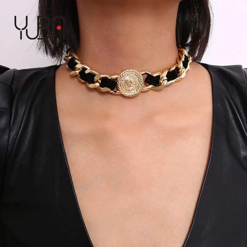 

Hesiod Punk geometric necklace personality chain velvet statement choker necklace