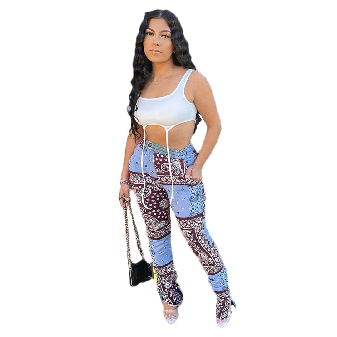 

custom pattern fashion women split hem sweat pants bandana pants