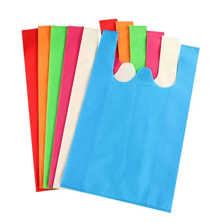 

Wholesale Recycled Green Color Customized Logo Non Woven Vest Carrier T-shirt Shopping Bag, 8 colors avaliable