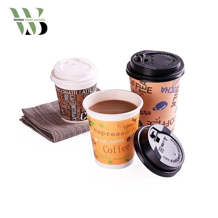8oz 10oz 12oz custom logo printed disposable paper cups with plastic lid