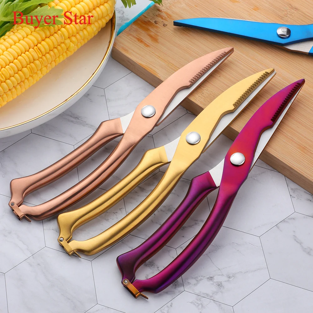 

Multifunction Stainless Steel Chicken Kitchen Scissors for Bone Cutting with Safety Lock, 8 colors