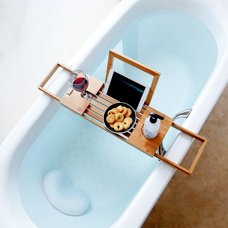 

New Natural Bamboo Bath Caddy Tray Bathtub Rack with Extending Sides