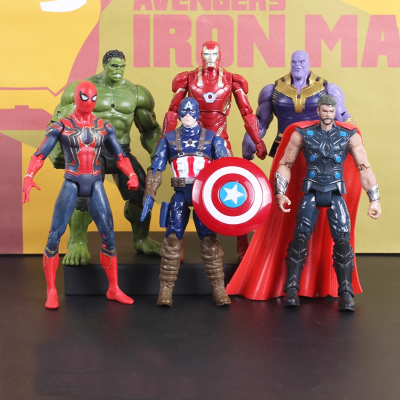 

6pcs/sets super hero Heroes Action Figure Thanos Spiderman Thor Captain Action Figures Free Shipping, Colorful