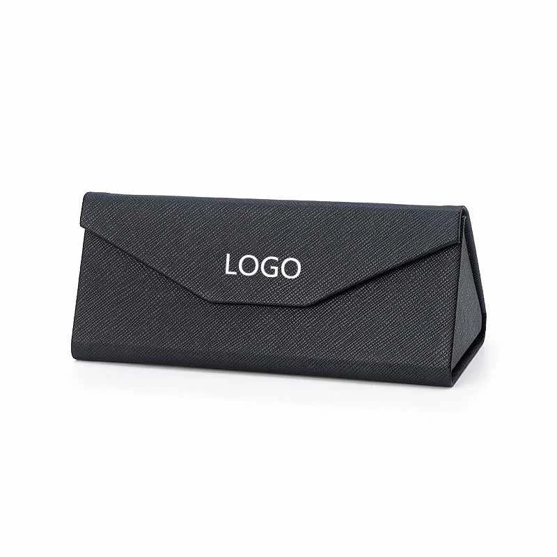 

Fashion black triangle folded glasses box cross pattern sunglasses box custom logo eyewear frame packaging case