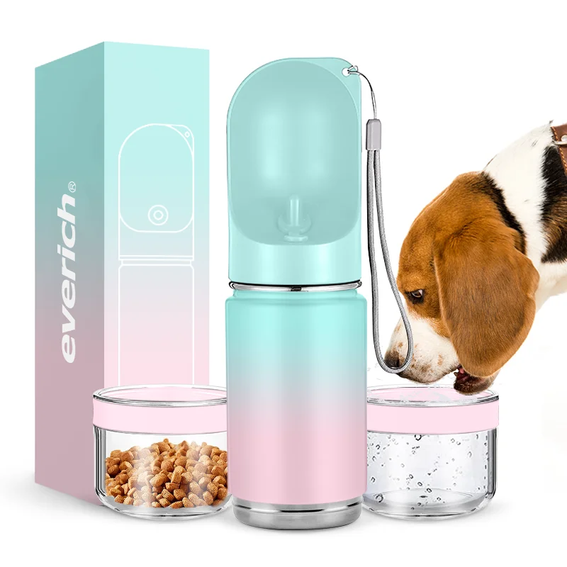 

14oz 22oz outdoor travel pet dog stainless steel Leak Proof Water Bottle with detachable bowls feeders dog water bottle custom