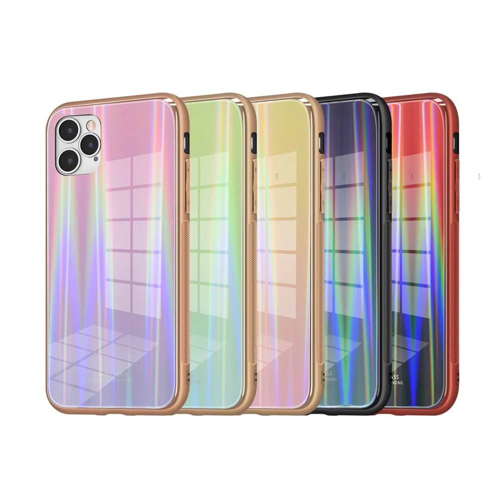 

Cool Color Changing Tempered Glass Colorful Neon Rainbow Gradient Electroplated Phone Case For Iphone Back Cover