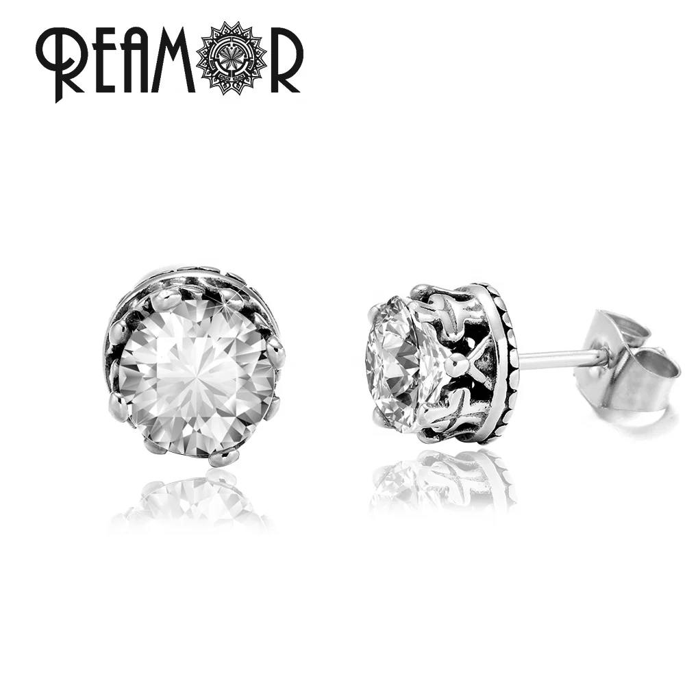 

REAMOR Luxury Hot Sale 7mm Top Quality Sparkling Clear CZ Crown Design Women Daily Wear Wholesale Cheap Stud Earrings for Girls, Silver color