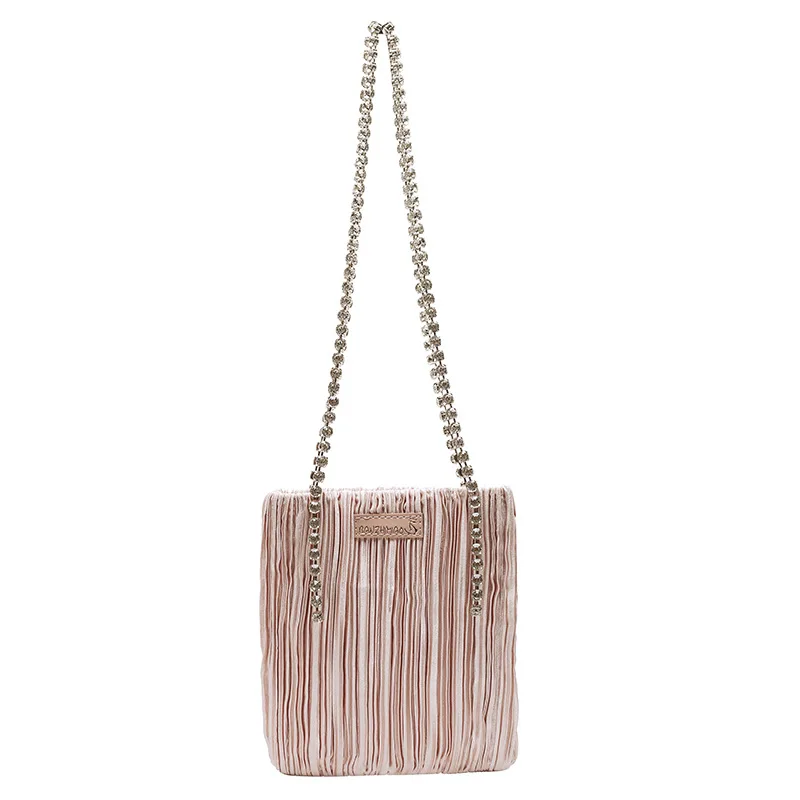

Summer New Satin Pleated Bag For Women diamond chain personality crossbody bag women shoulder casual bag mini handbag, Custom