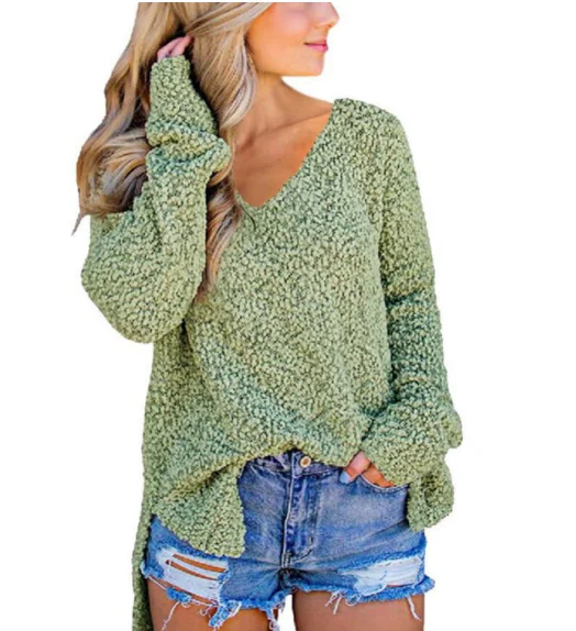 

2020 Pullover Women Autumn V Neck Loose Fit Sweater