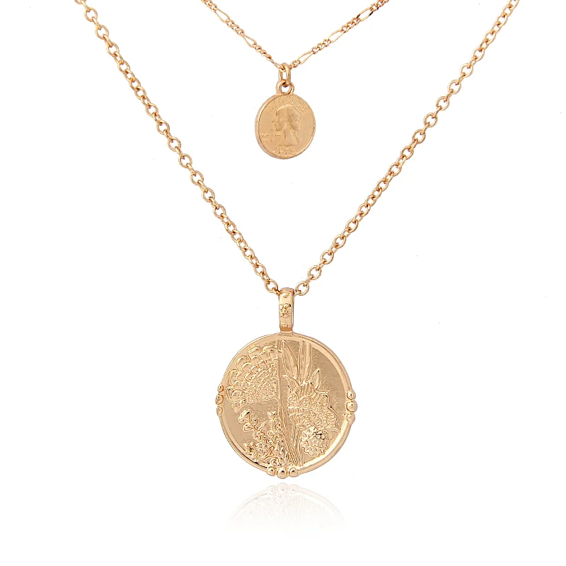 

V&R xupe Jewelry Women Schmuck Gold color 2 Rows Multi Layered Coin Necklace Jewellery, Customized