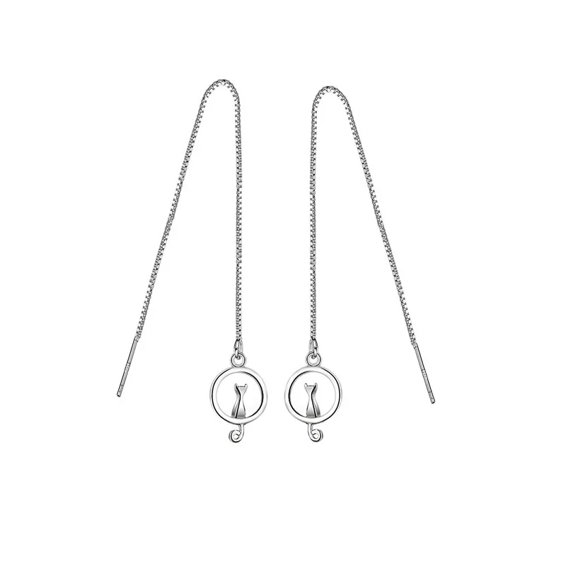 Japanese Korean Style 925 Sterling Silver Earrings Fresh Cute Moon Cat Ear Wire Women's Forest Sweetelegant Kitten Gold Gift
