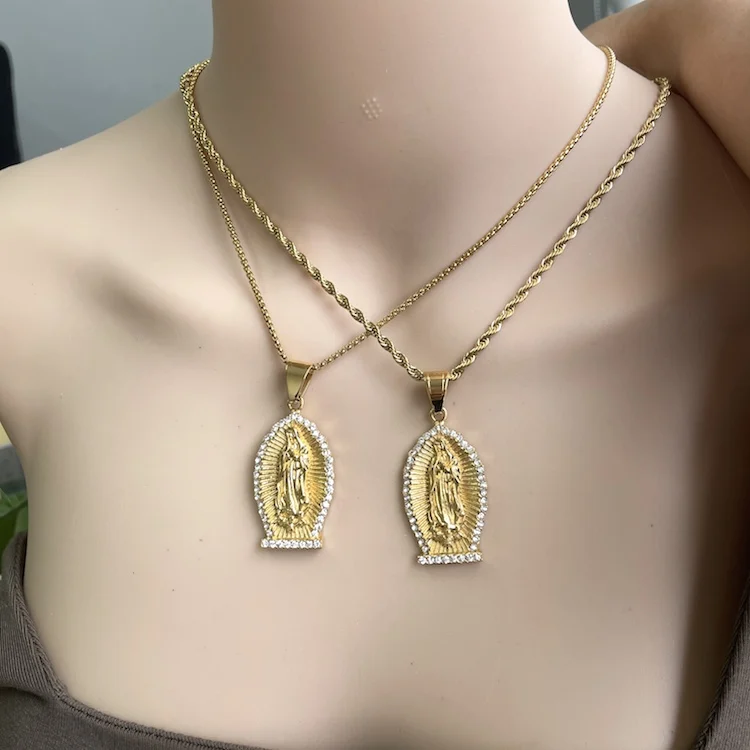 

jialin jewelry hot ssle new fashion gold filled jewelry 18k virgin mary necklace virgin mary necklace pendant around diamond