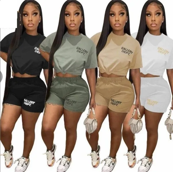 

2022 Summer Woman Clothing Biker Letter Print T Shirt Polyester Cotton 2 Two Piece Shorts Matching Set