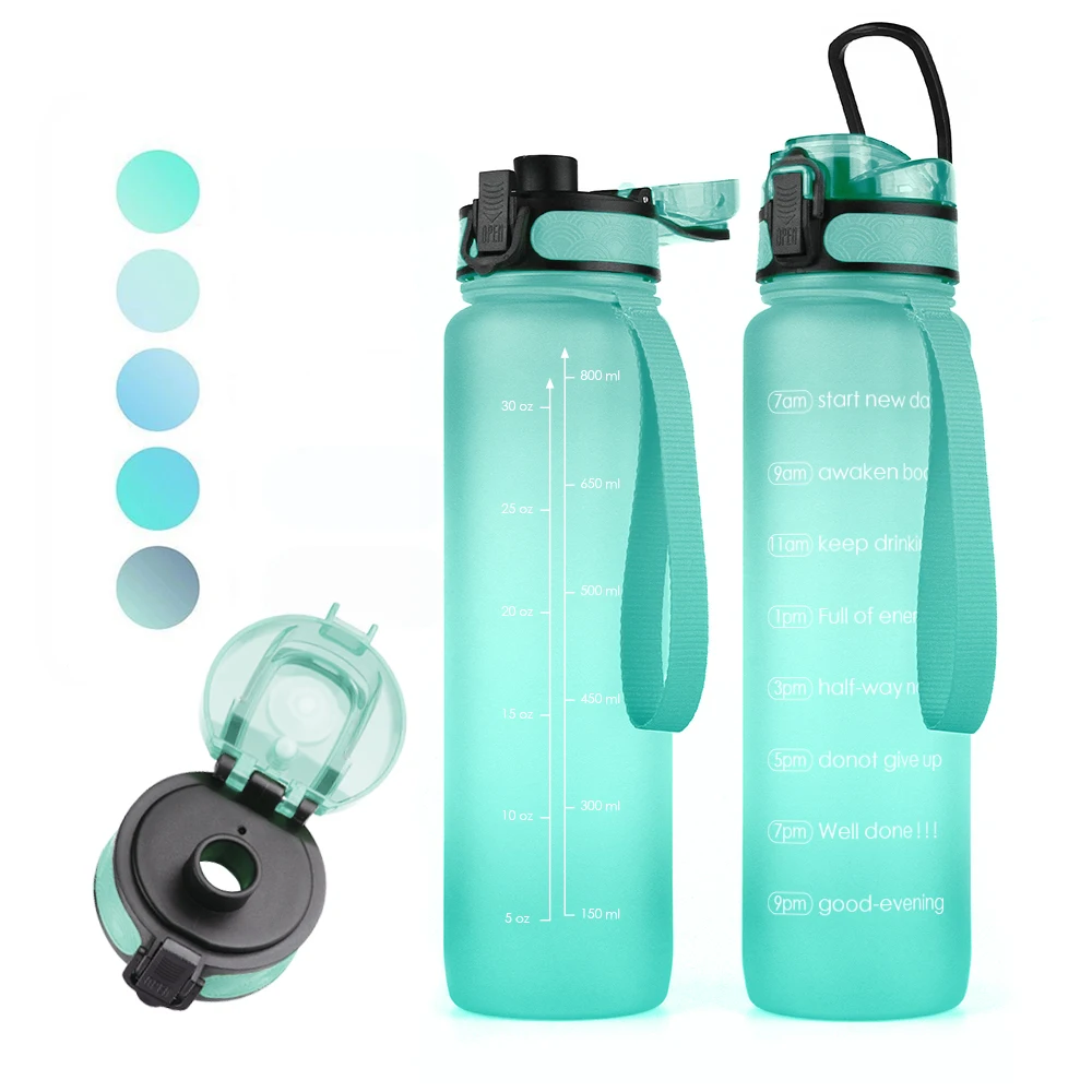 

Amazon hot sell popular trend 32oz sports white water bottle with time marker, Customized color