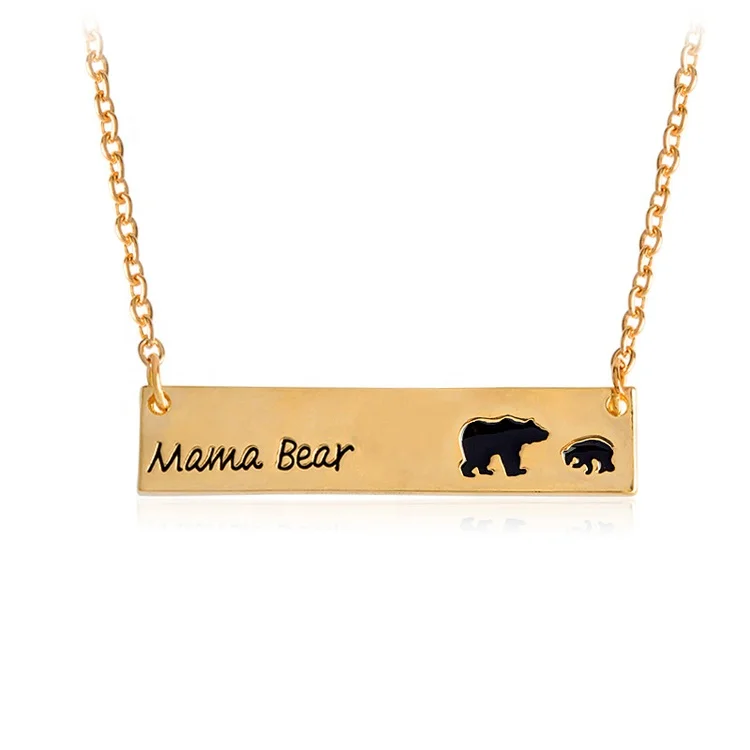 

Hot Sale Jewelry Stainless Steel Necklace Mama Bear Pendant Mom Gift Alloy Dripping