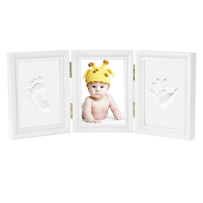 

Wholesale Baby Photo Keepsake Handprint Footprint Clay Frame Kit Inkpad factory 2022 hot sales