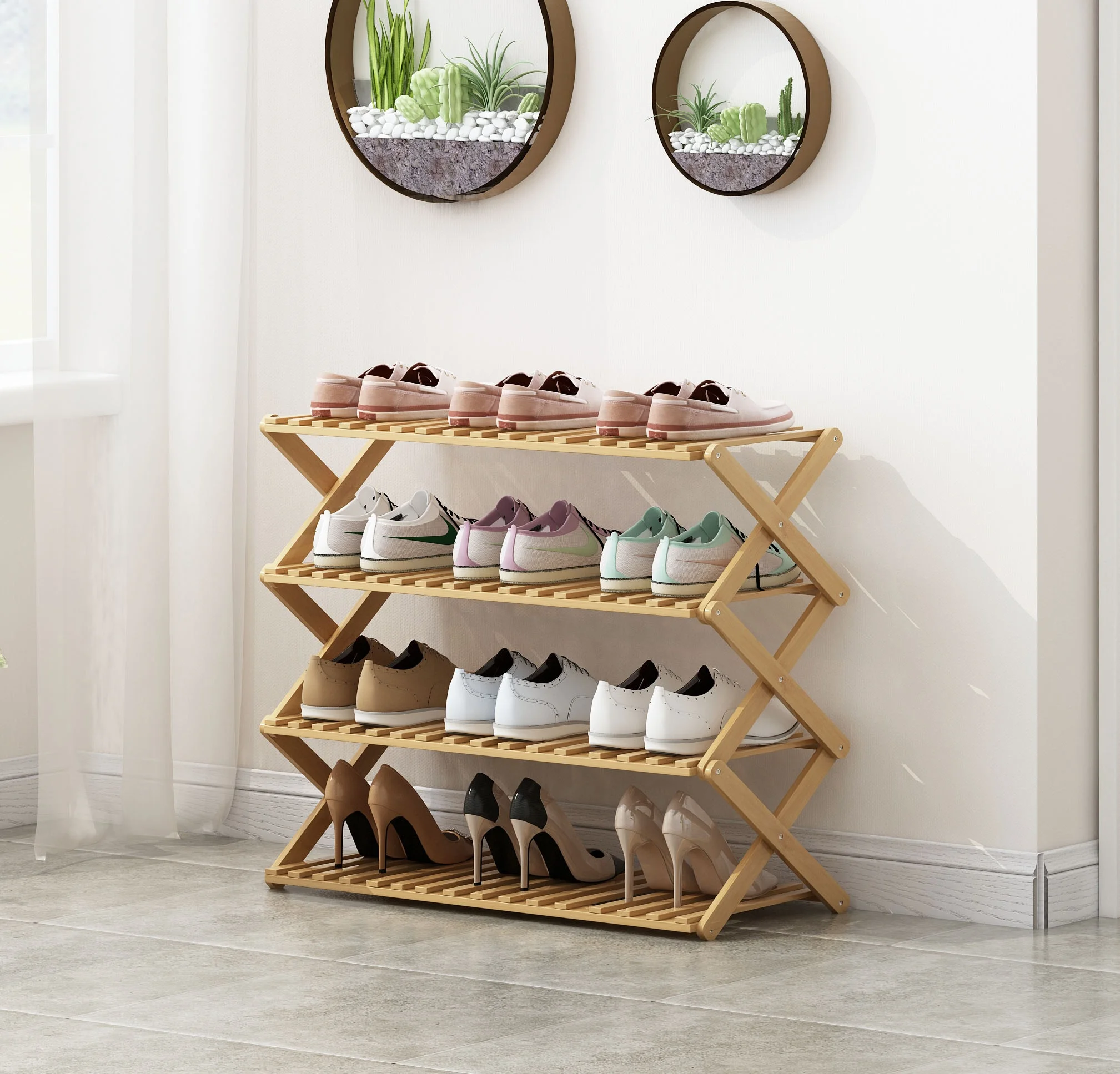 
Haichuan No Assembly Bamboo 4-Tier Shoe Rack Entryway Shoes Shelf Storage Organizer,Decorative Plant Stand 