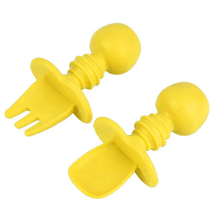

Children Self Feeding Training Short Handle Silicone Fork and Spoon Set