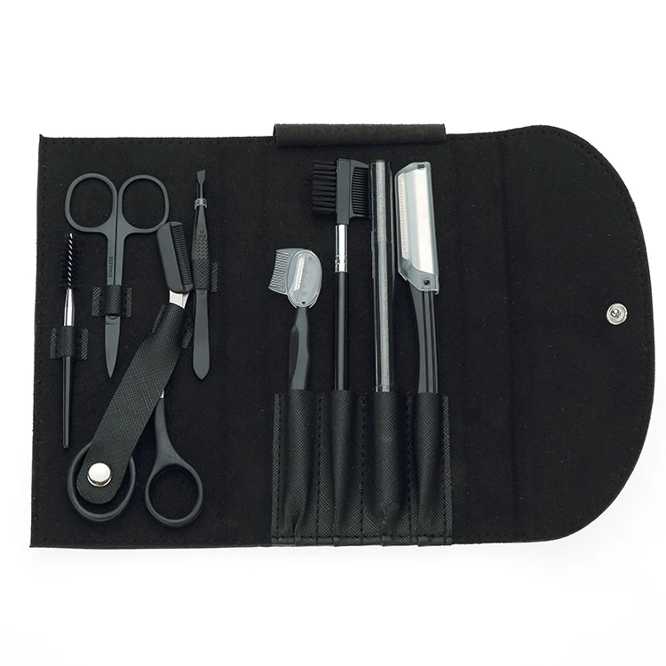 

8 Pcs Eyebrow Shaping Trimming Set Eyebrow Scissors Tweezers Black Makeup Tool Set