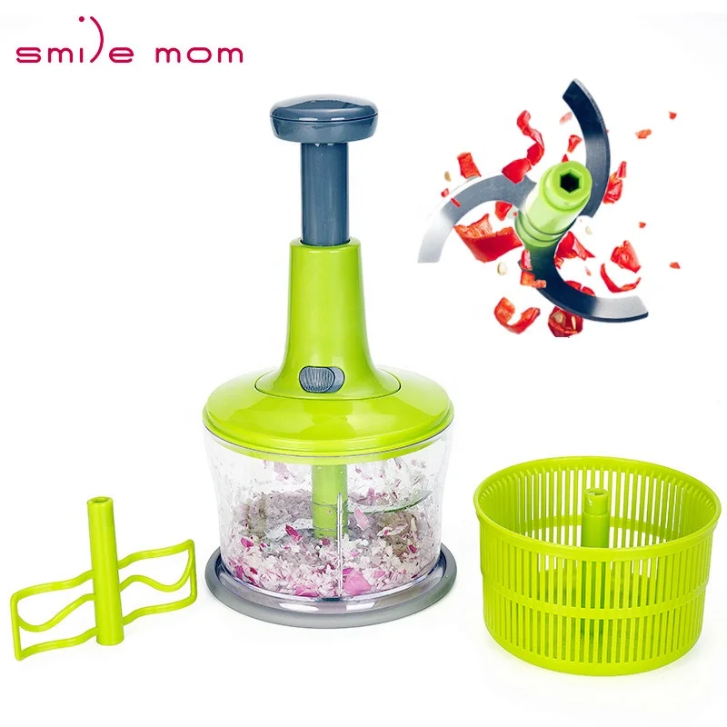 

Smile mom 3 in 1 Hand Press Slicer Manual Salad Spinner Vegetable Food Onion Swift Chopper, Custom color