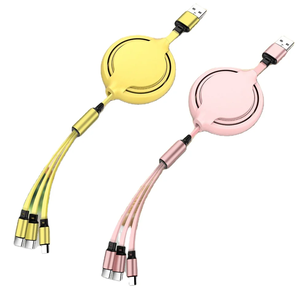 

Five macaron color retractable triad data cable charger 3 in 1, 5 colors