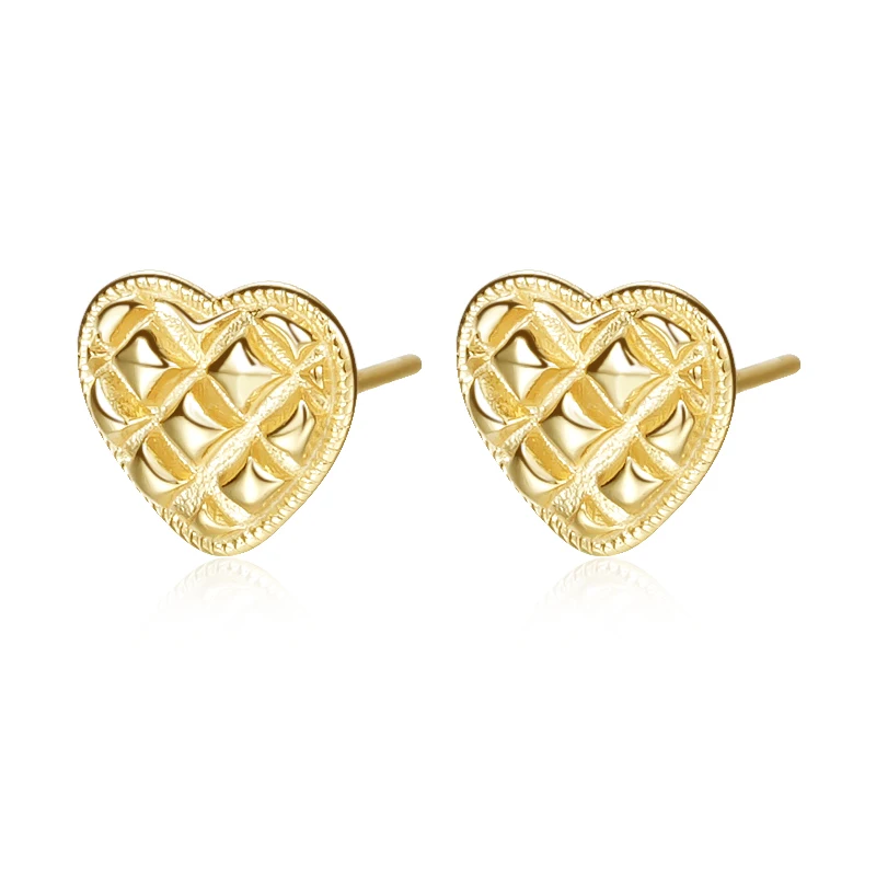 

Fashion Earrings S925 Sterling Silver Jewelry 18k Heart Love Shape Lattice Stud Earrings for Women