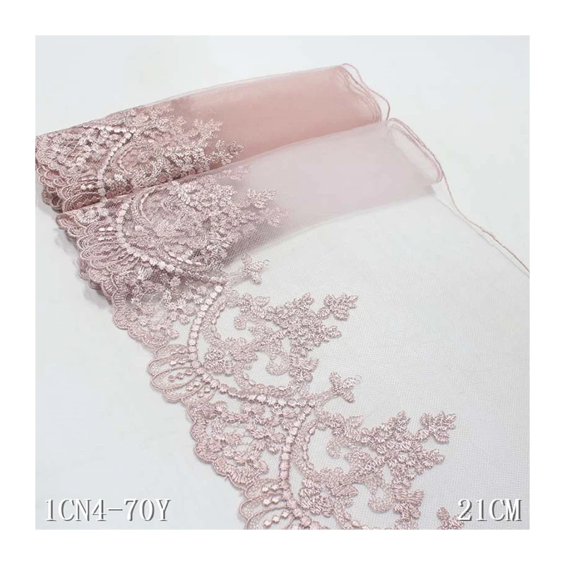 

Factory Wholesale Clothing Accessories Women Dress Flower Lace Fabric 21cm Light Purple Embroidery Lace
