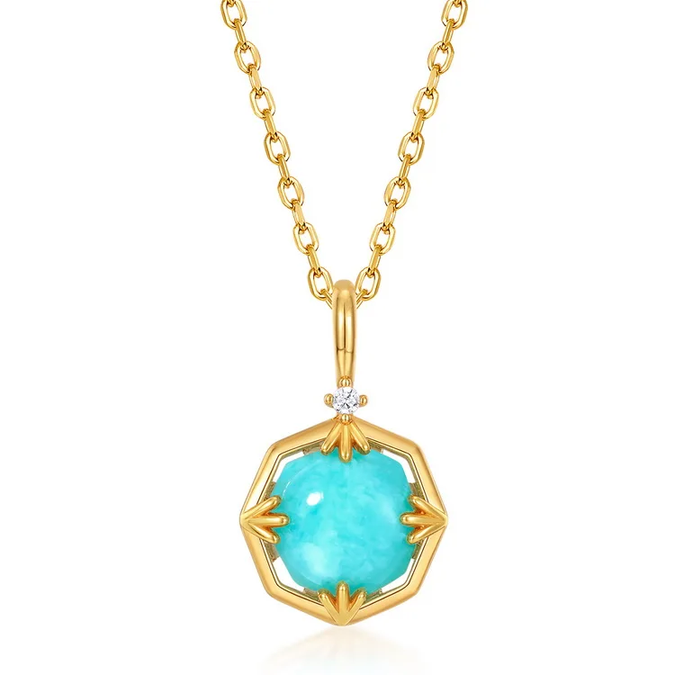 

Popular Design Round Amazonite Crystal Blue Gemstone Pendant Sterling Silver Necklace