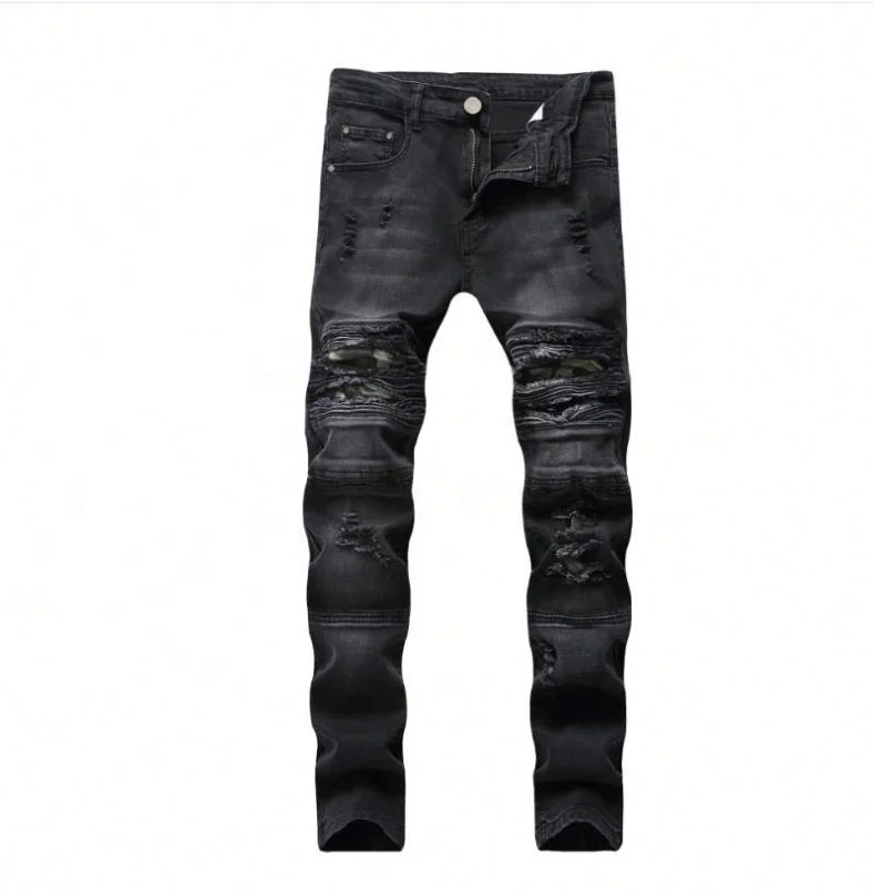

Voogue High Street Hole Man jeans Elastic Straight jeans