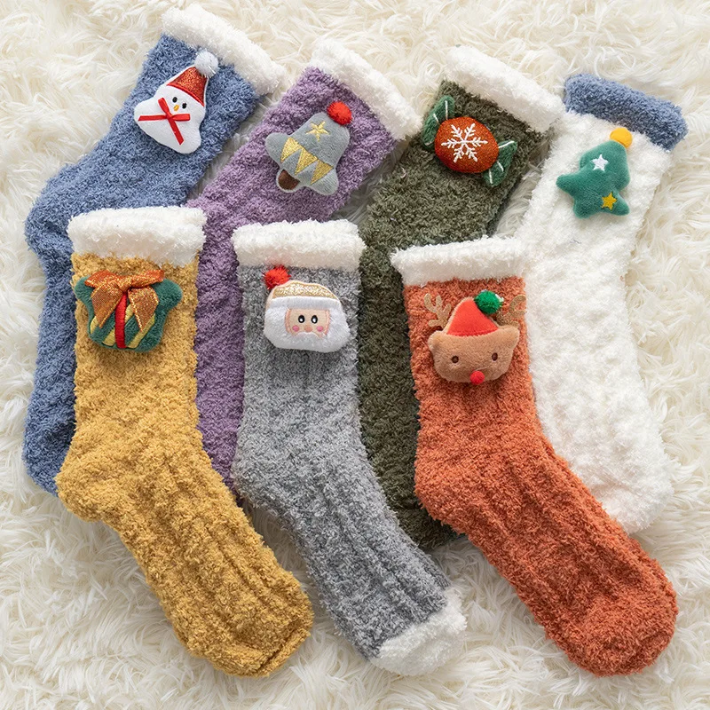

Wholesale Christmas Sock Sleeping Winter Women Coral fleece Tube Socks Thick Warm Fluffy Indoor Cozy Floor Socks