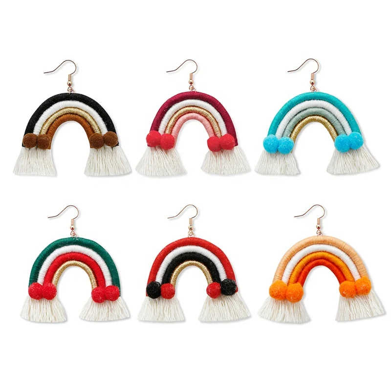 

INS Fashion Jewelry Handmade Weave Tiny Earring For Women Jewelry 12 Colorways Mini Macrame Rainbow Hoop Earrings, Gold silver