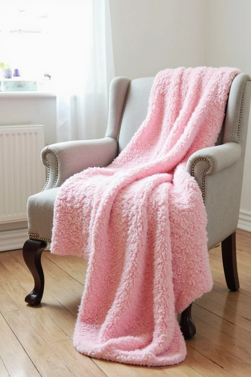 Five different chair blankets arranged on chairs.