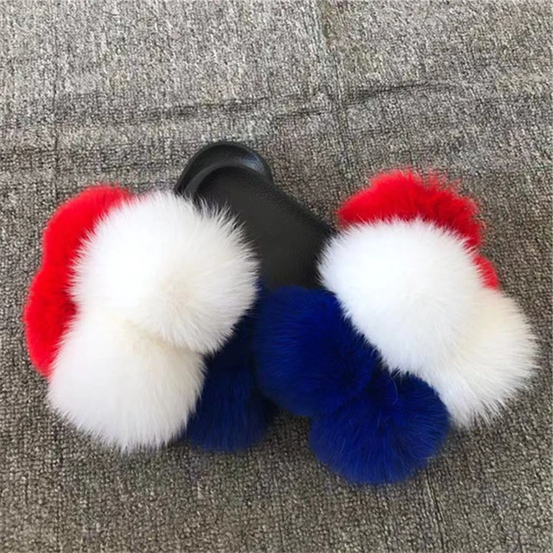 

Wholesale Luxury Furry Ladies Custom Color Combination Diy Fox Fur Slides Slippers Womens, Color matching