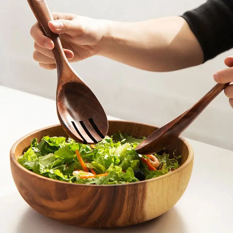 

High Quality Acacia Wooden Bowl Solid Not Fragile Salad Bowl Set with Different Size Natural Bowls for Dinner