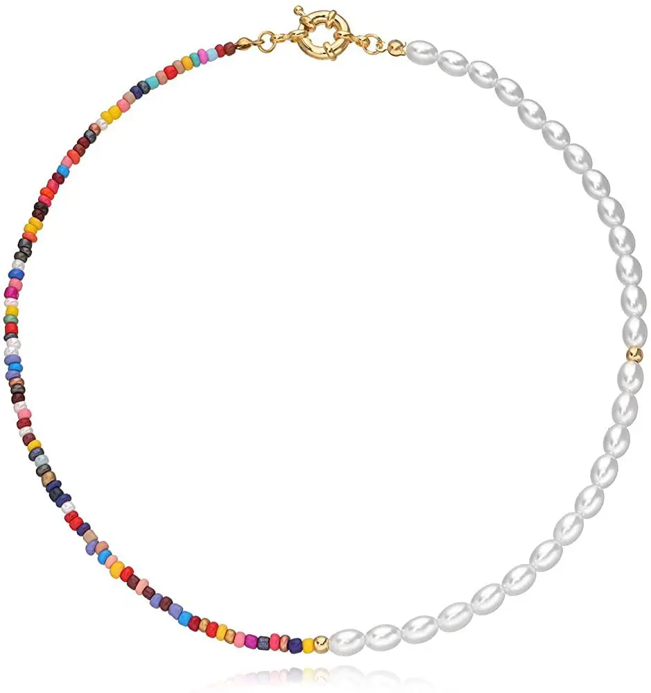

Bohemian Bead Pearl Shell Choker Necklace for Women Girls Handmade Colorful Seed Beaded Choker for Women Jewelry CLNN158, As the pictures