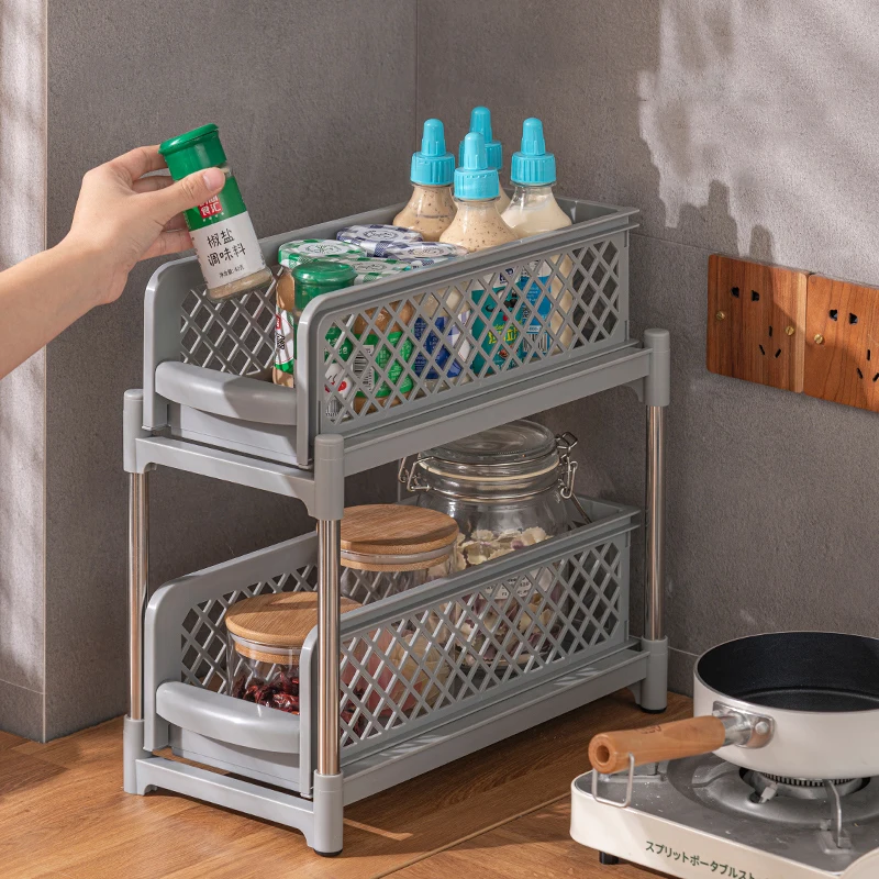 

2 Tier Kitchen Organization Drawers Sliding Basket Kitchen Organizers And Storage Sink Bathroom Storage Shelf Rack Organizer