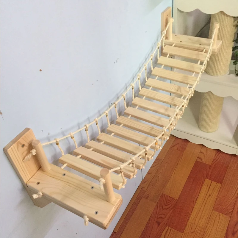 

Cat suspension bridge rope ladder hemp rope ladder wooden bridge solid wood cat wall climbing frame pet furniture cat bridge wal, Wood color
