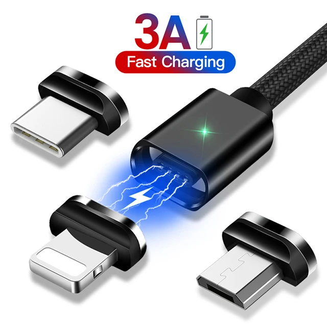 

Essager 1M 2M 3M Magnetic USB Cable 3A Data Transfer Fast Charge Data Cable Including Plugs Micro Type-C Lightning
