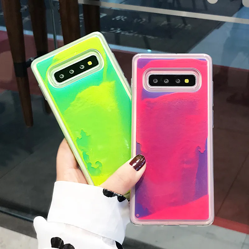 Luminous Neon Sand phone case For Samsung Galaxy S8 S9 S10 Plus Note 10 8 9 Glow In The Dark Liquid Glitter Quicksand Case