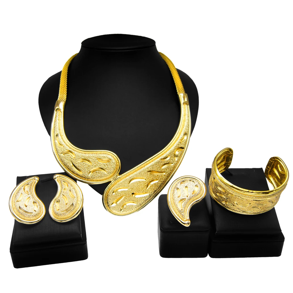 

24K Gold Plated Jewellery Set Italian Gold Plated Fashion Four Pieces Jewelry Sets Brazilian Gold Plated Party Gift Accessories