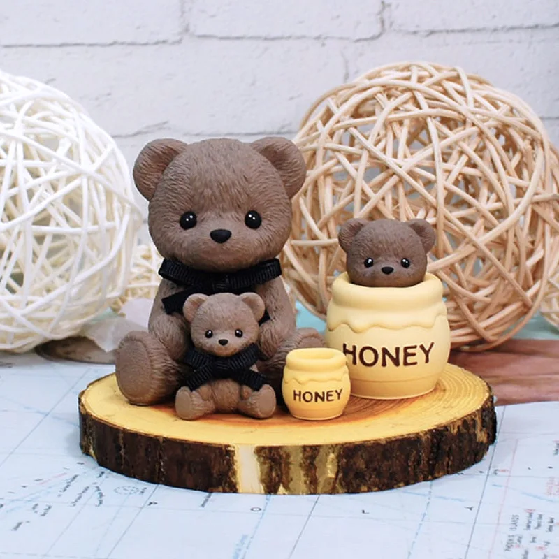 

LOVE'N LV806F Teddy bear scented candle ice cube mould diy handmade bear honey jar plaster candle silicone mold for decoration