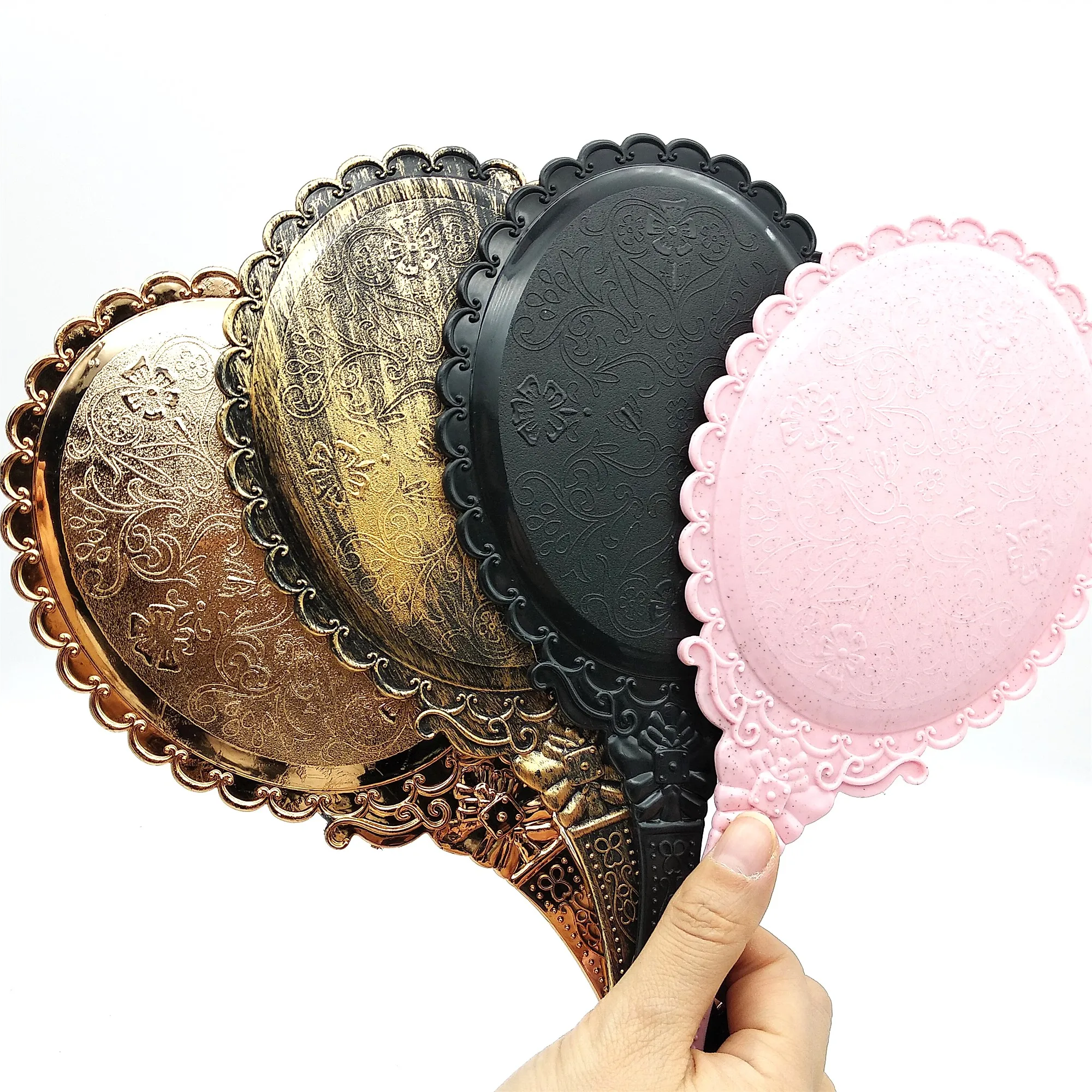 

Retro mirror Professional Hand-held eyelash makeup mirror MakeUp Mirror with Hanging hole for eyelash extension wholesale, Black,pink, brown,rose gold