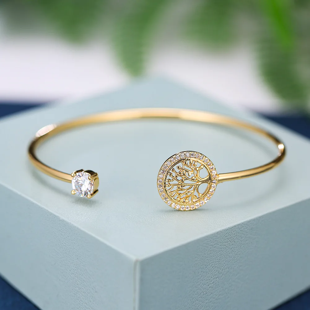 

Korean Cute Women White Zircon Stone Bracelet Tree Of Life Adjustable Bracelets For Women Rose Gold Wedding Bracelet