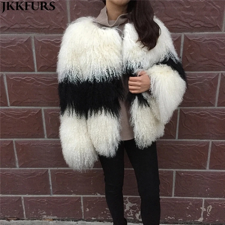 

Top Quality Women's 100% Mongolian Fur Coat Winter Thick Warm Lamb Fur Jackets Natural Fur Crop Coat, Customized color